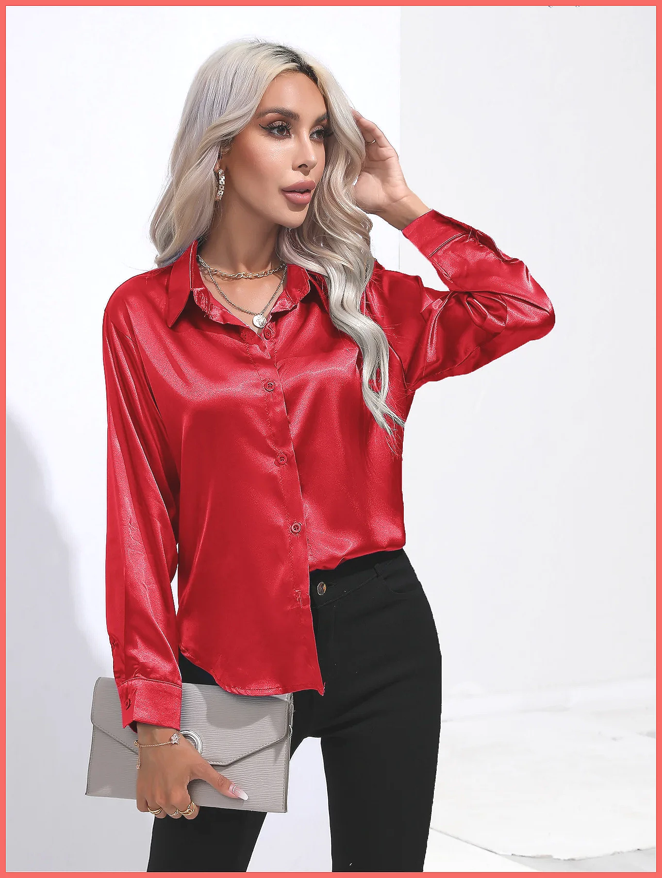 Shirts - Chemise en satin pour femme Printemps-Été
