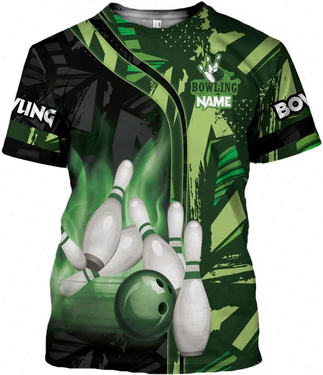 Short Sleeve Bowling Shirt Retro - Nom personnalisé dégradé Bowling flamme Graffiti