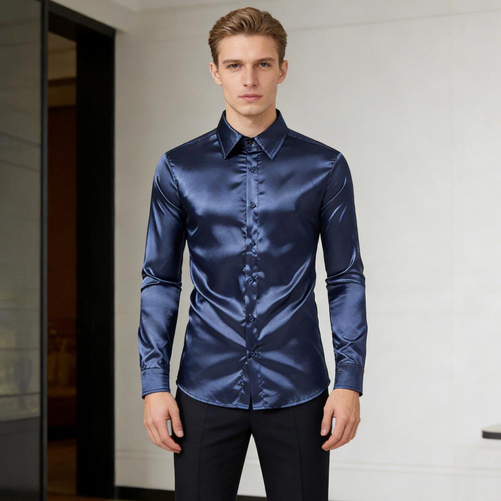 Chemise en satin de soie bleue - Mens Satin Silk Dress Shirt avis et prix