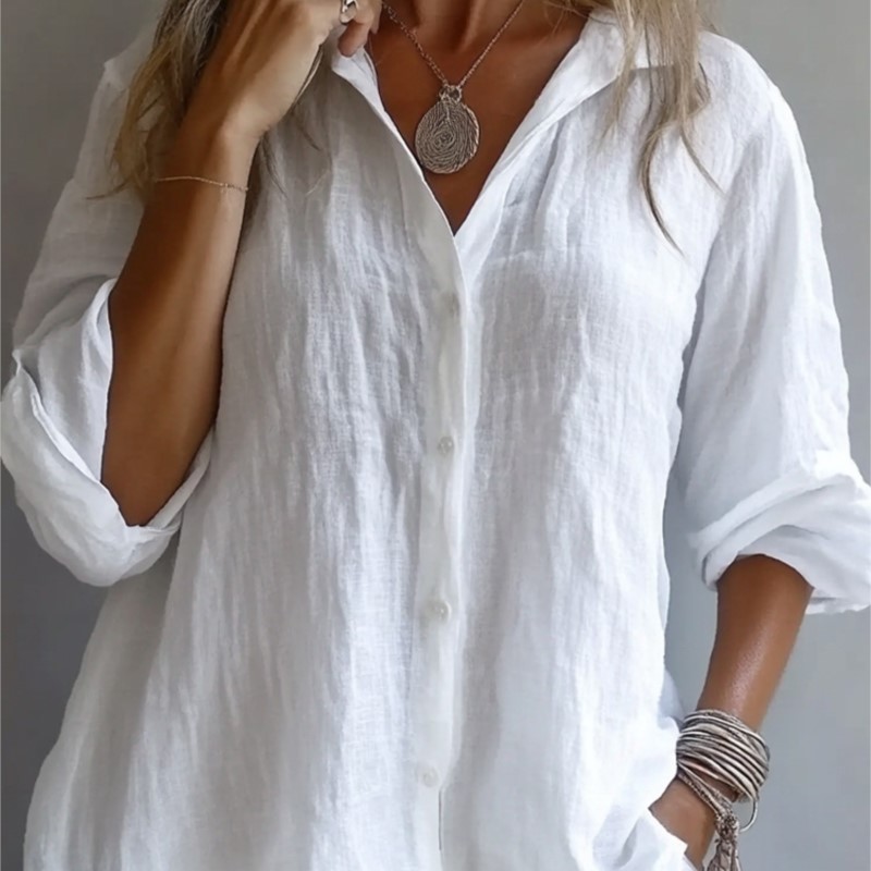 Couleur unie lin Sexy col en v - Mens Linen Shirt Long Sleeve avis et prix