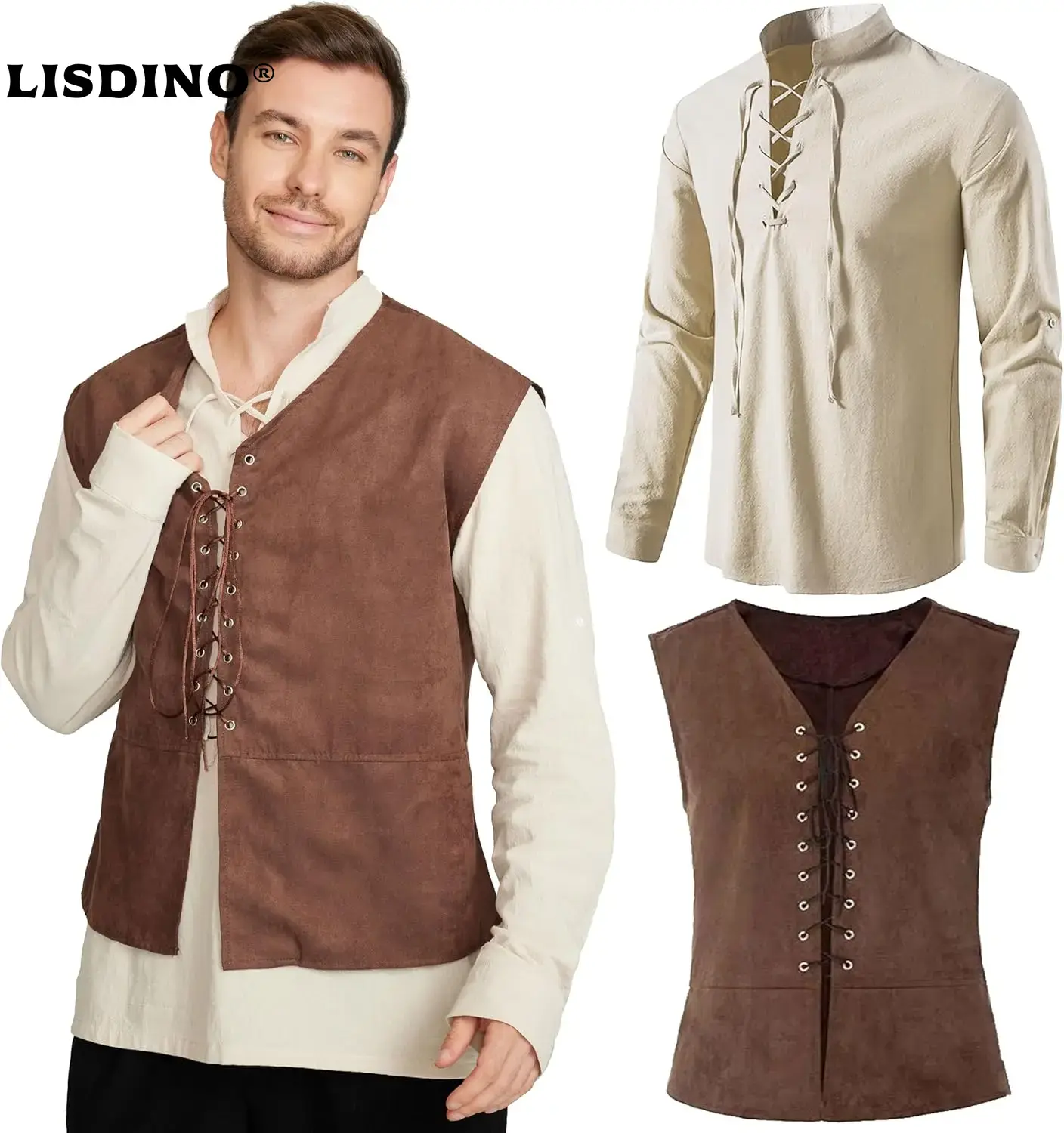 Ensemble 2 pièces gilet Pirate - Medieval Gothic Lace Up Pirate Shirt avis et prix